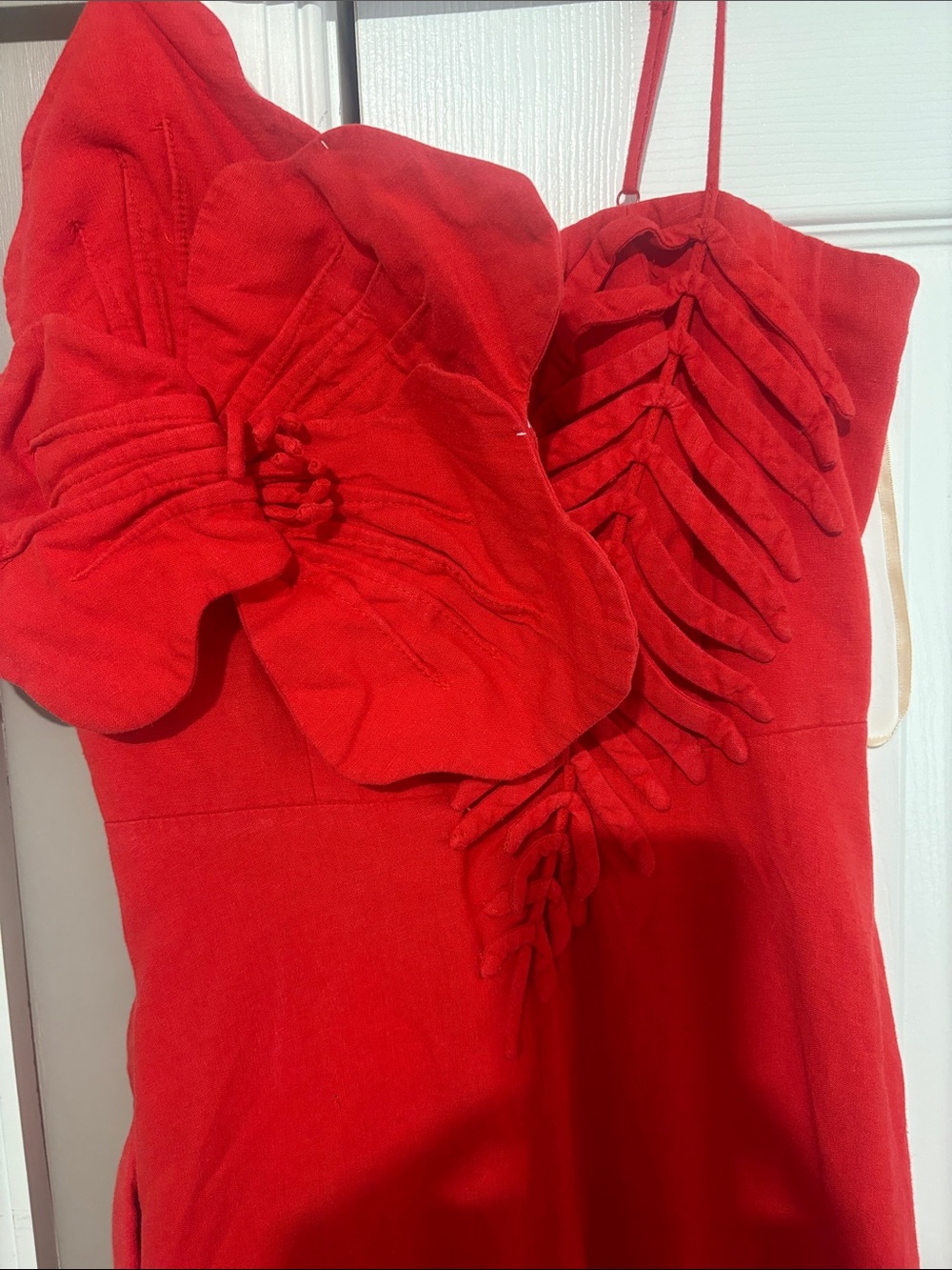 FARM Rio Red Spaghetti-Strap Midi Dress with Floral Applique - Picture 3 of 11